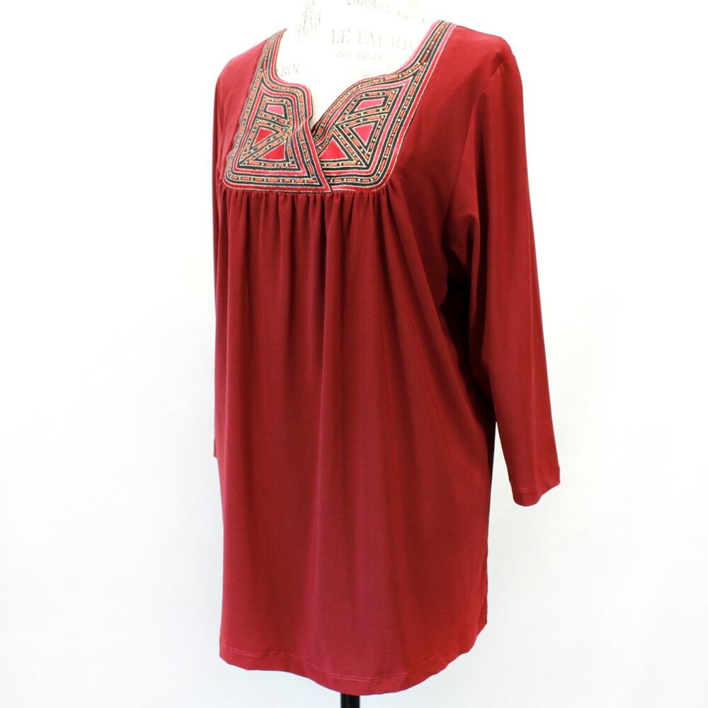 Vintage Bob Mackie Wearable Art embroidered tunic top red Medium
